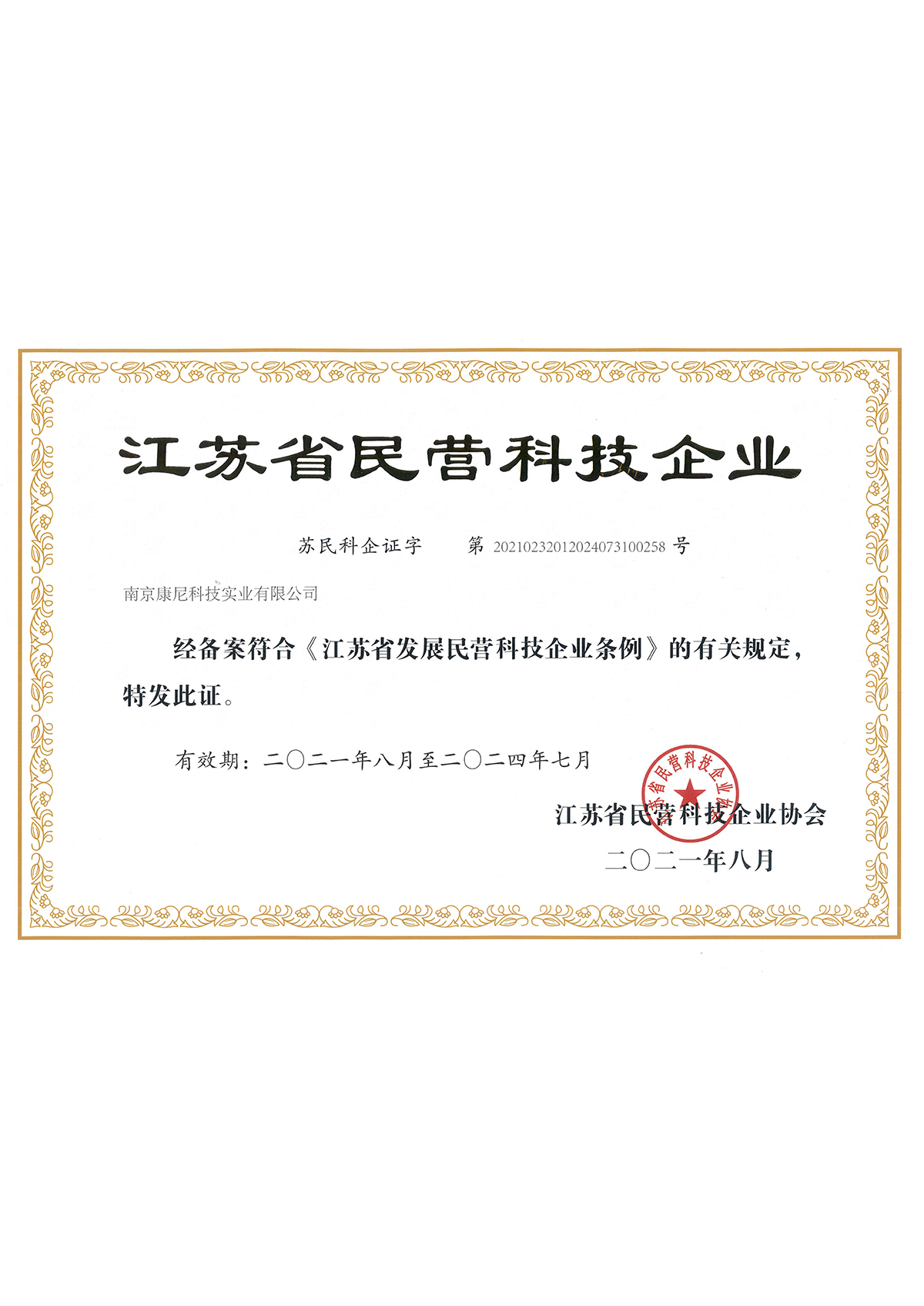 江蘇省民營(yíng)科技企業(yè)